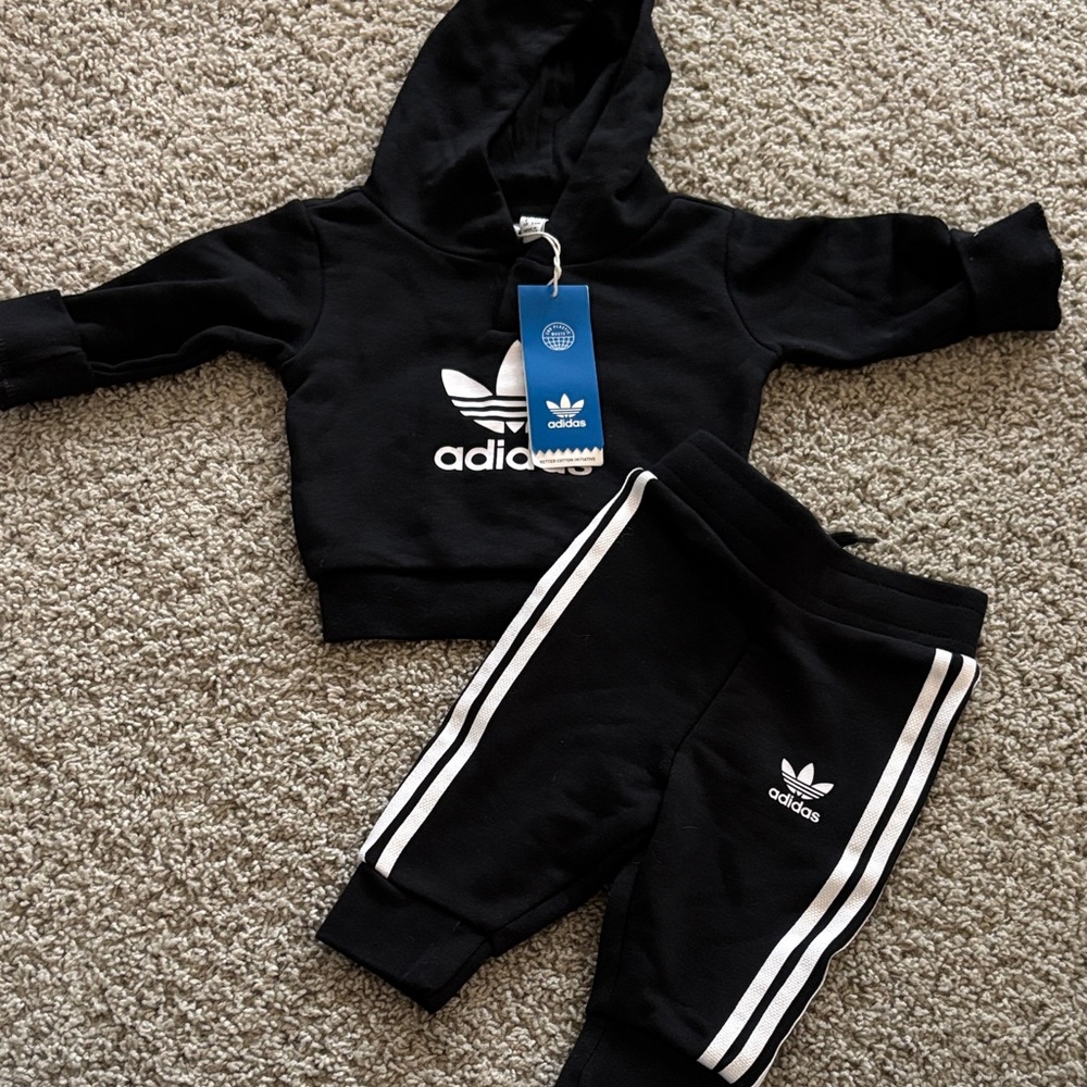 New! Adidas Black Tracksuit with White Stripes